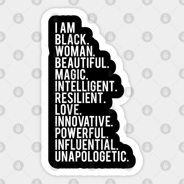 I Am Black, Woman, Beautiful. | African American | Black Lives | Black Women Matter Sticker by UrbanLifeApparel